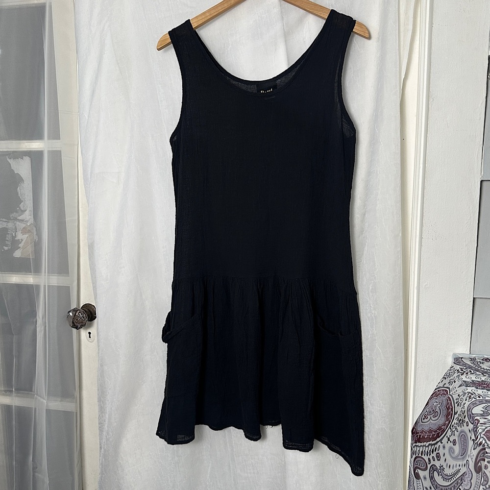3/$20 💥 Dotti Black Flowy‎ Sleeveless Cotton Babydoll Cover Up Dress W/ Pockets